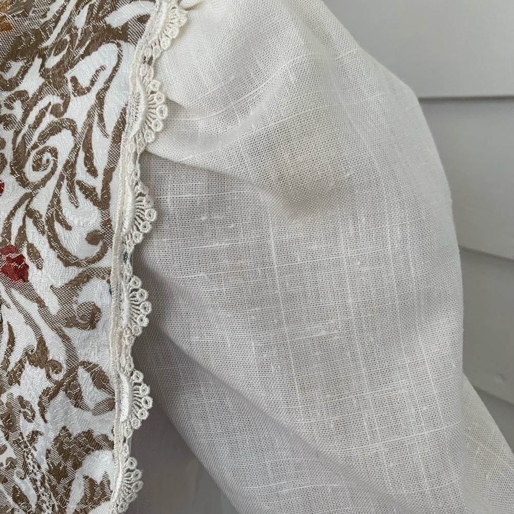 80s Floral Collar Dress Modest Ivory Button Down SL Fashions 14 38 32 40 - Picture 6 of 8